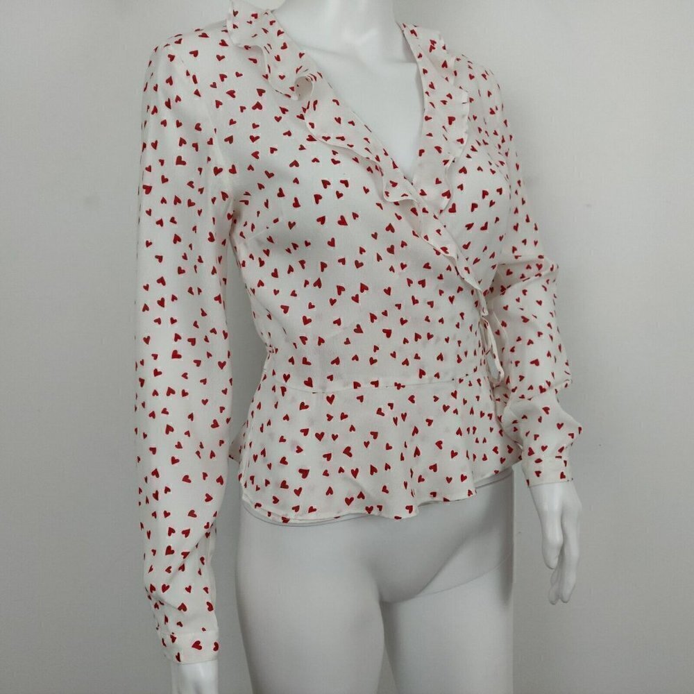 Rails Simone Smitten Heart Print Wrap Top Womens Size XS Rayon Love Anniversary - Picture 5 of 11
